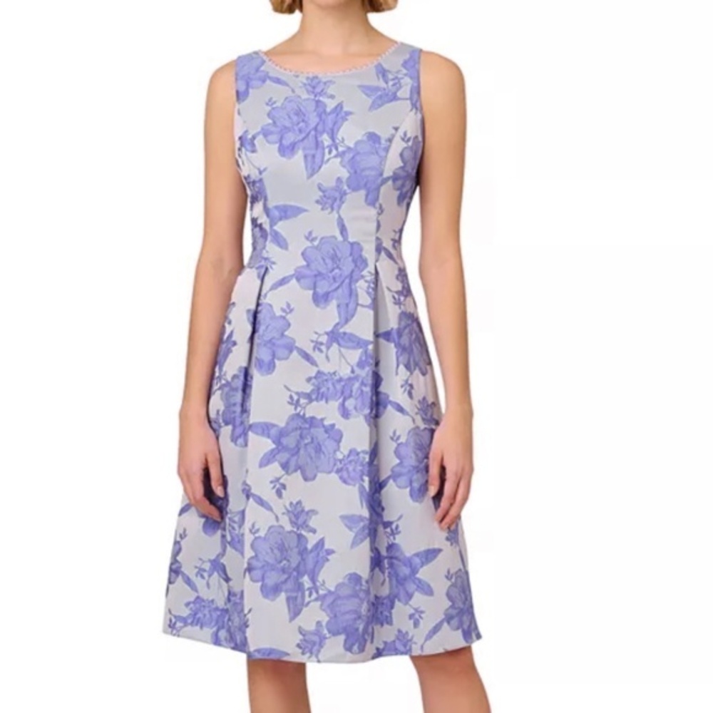 Adrianna Papell - Jacquard floral midi dress with pearl details
